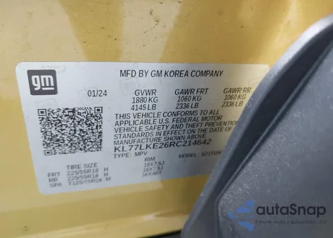 2024 Chevrolet Trax Fwd Activ from USA, damaged, VIN KL77LKE26RC214642